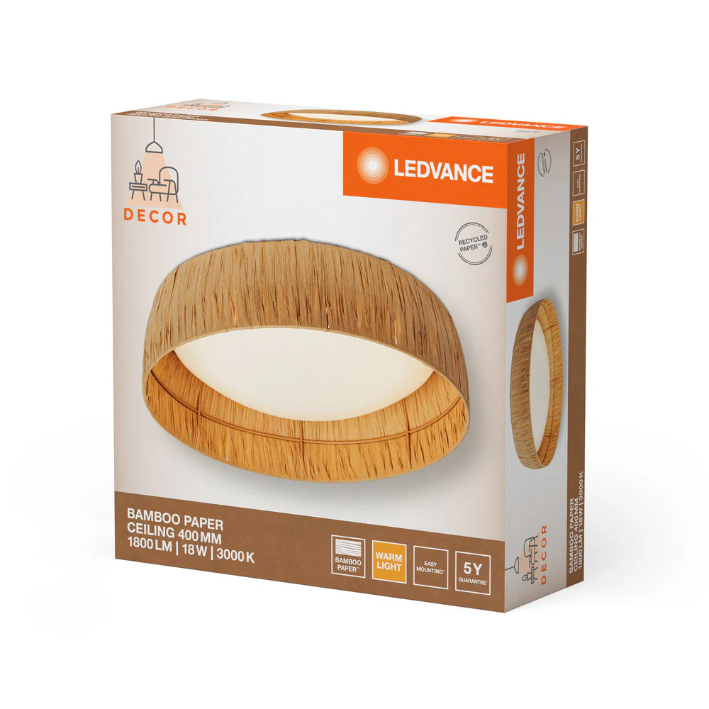 LEDVANCE DECOR Lampada da soffitto in carta di bambù marrone, 400mm, 18W - Image 4