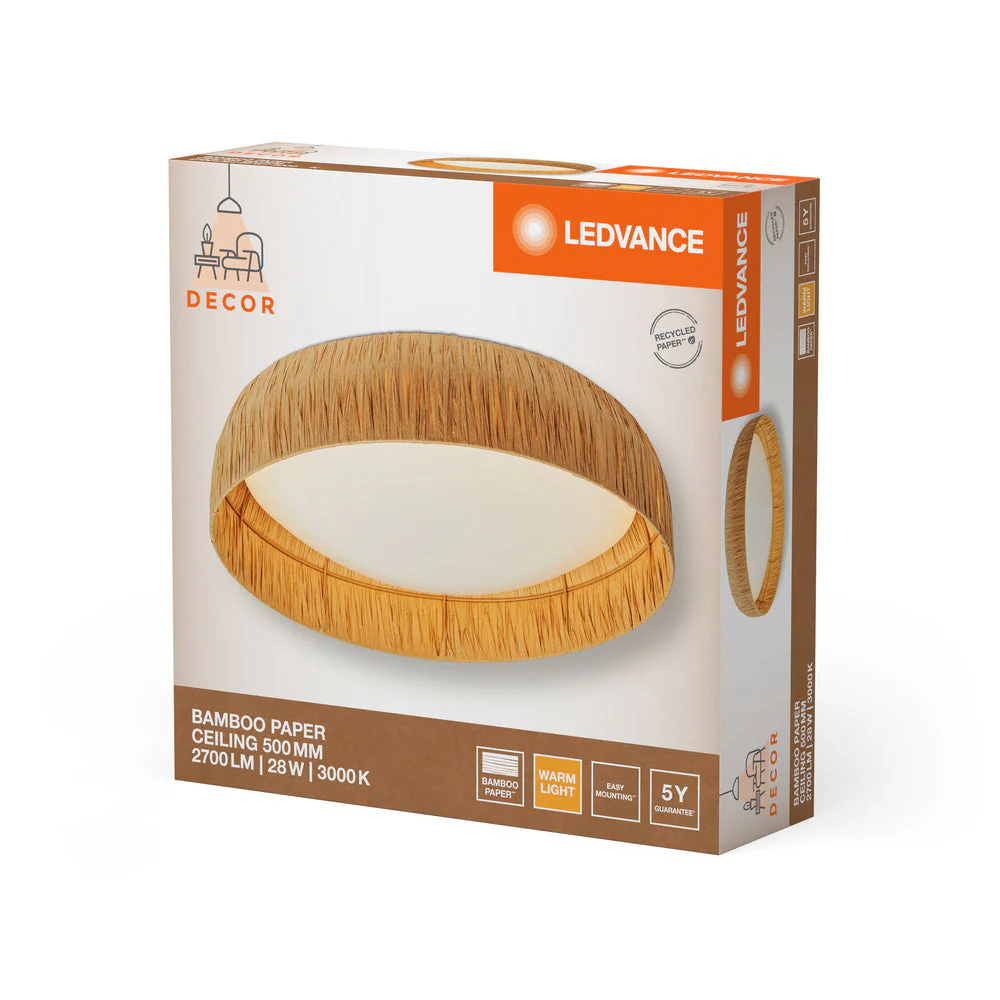 LEDVANCE DECOR Lampada da soffitto in carta di bambù marrone, 500mm, 28W - Image 4