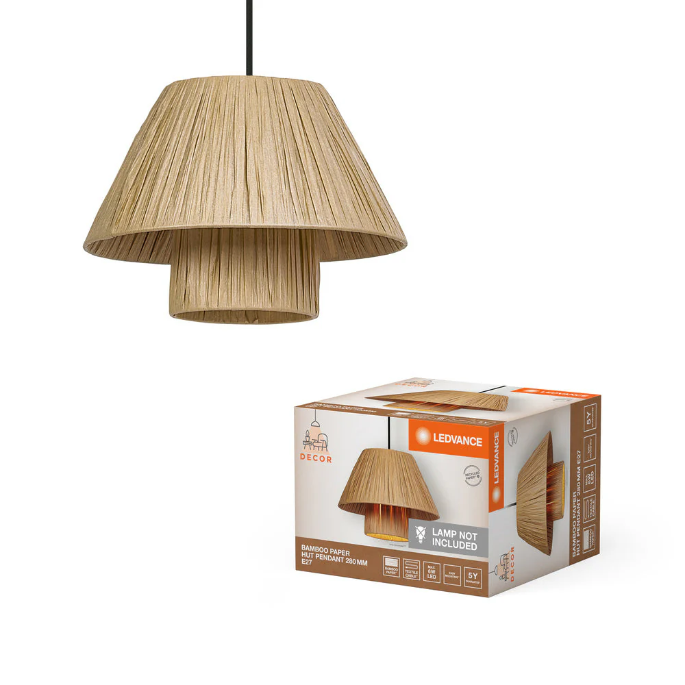 LEDVANCE DECOR Lampada a sospensione in carta di bambù marrone, 280mm, E27 - Image 2