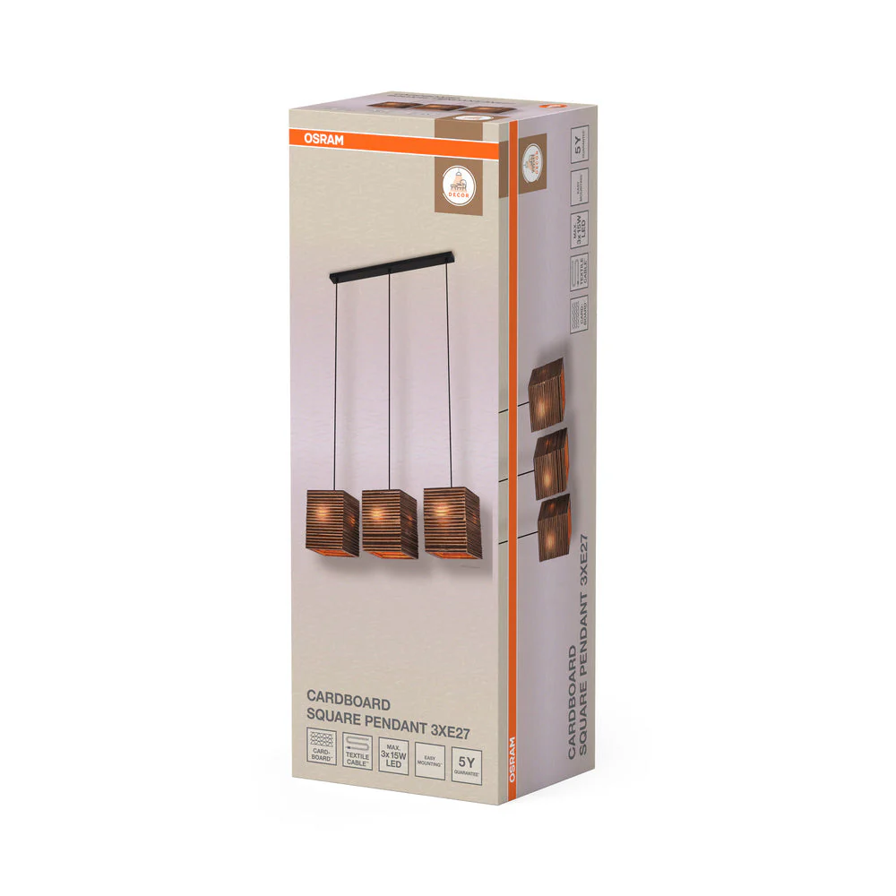 OSRAM DECOR Lampada a sospensione Decor Cartone Quadrato marrone, 3xE27 - Image 3