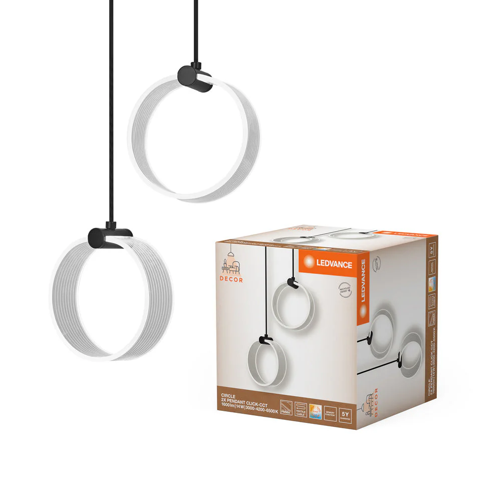 LEDVANCE DECOR Lampada a sospensione Circle, 2 pendenti, 14W, Click CCT Nero - Image 3
