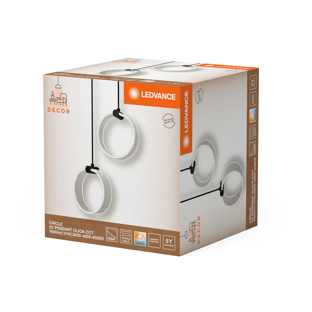 LEDVANCE DECOR Lampada a sospensione Circle, 2 pendenti, 14W, Click CCT Nero - Image 4