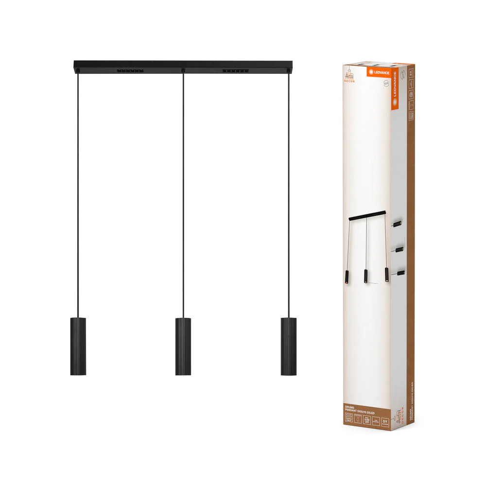 LEDVANCE DECOR Lampada a sospensione a tamburo LED, nera, 3 fiamme, GU10 - Image 2