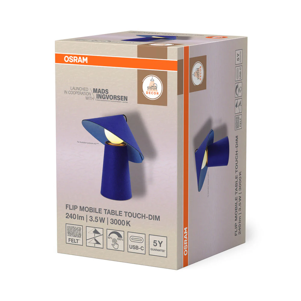 OSRAM DECOR Flip Lampada da tavolo mobile 3,5W, dimmer touch, ricaricabile via USB, blu - Image 4