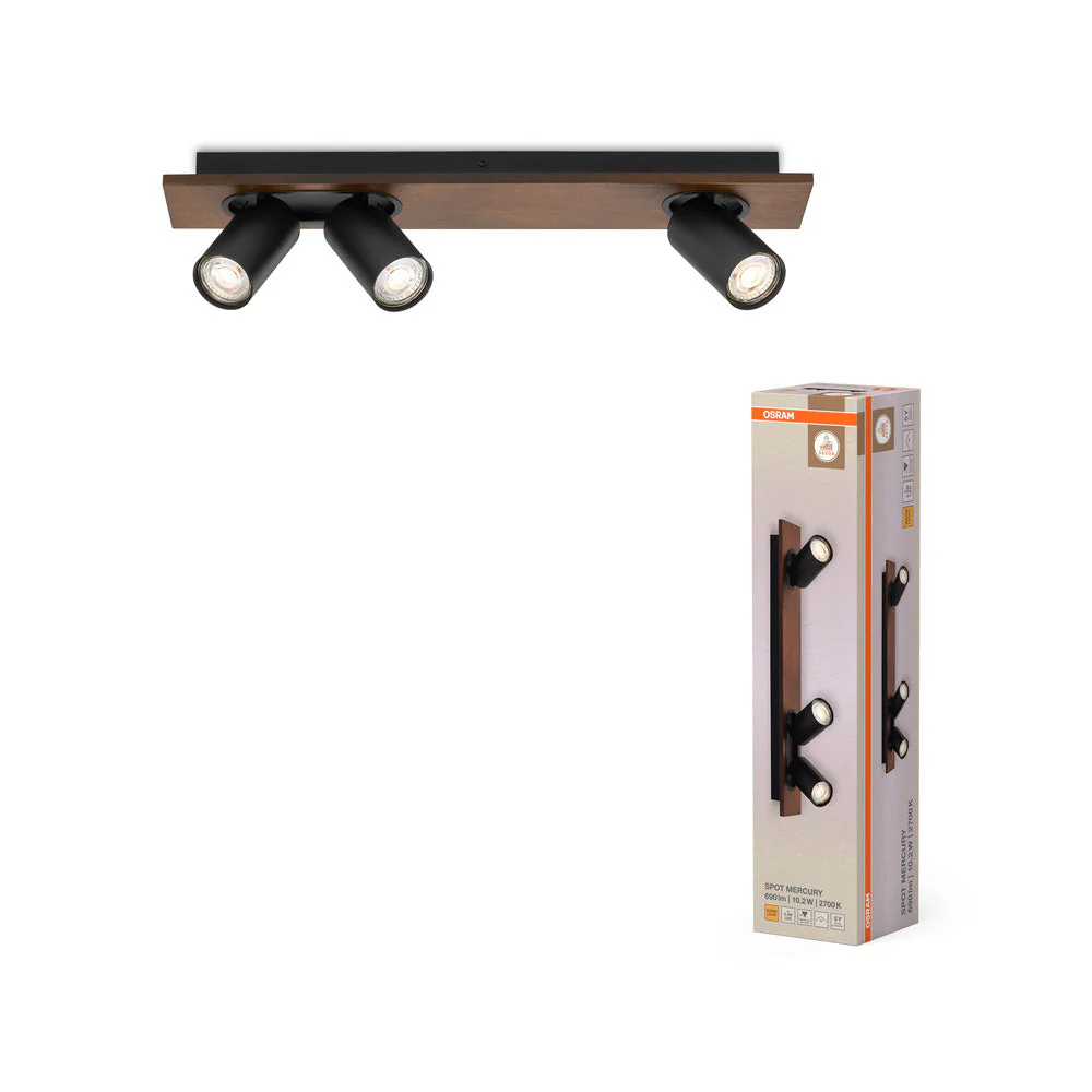 OSRAM DECOR SPOT MERCURY lampada da soffitto, 3 x 3,4W, effetto legno nero - Image 2