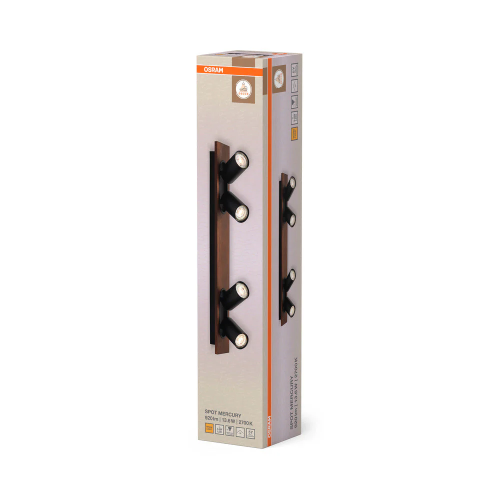 OSRAM DECOR SPOT MERCURY lampada da soffitto, 4 x 3,4W, effetto legno nero - Image 4
