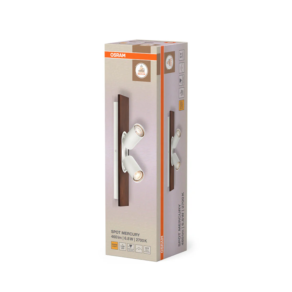 OSRAM DECOR SPOT MERCURY lampada da soffitto, 2 x 3,4W, effetto legno, bianco - Image 4