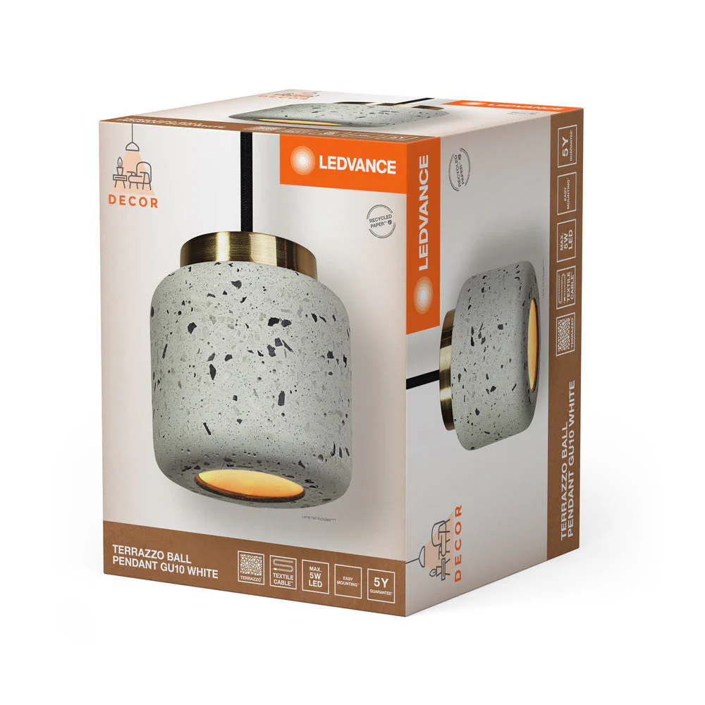 LEDVANCE DECOR Lampada a sospensione a sfera Terrazzo bianca, GU10 - Image 4