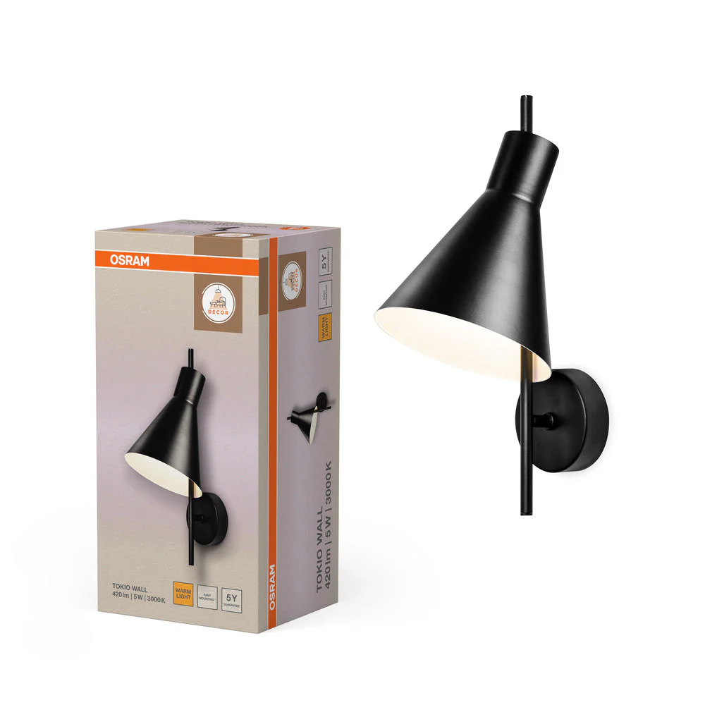 OSRAM DECOR Tokio Applique da parete, 3000K, 5W, 300lm, Nero - Image 2