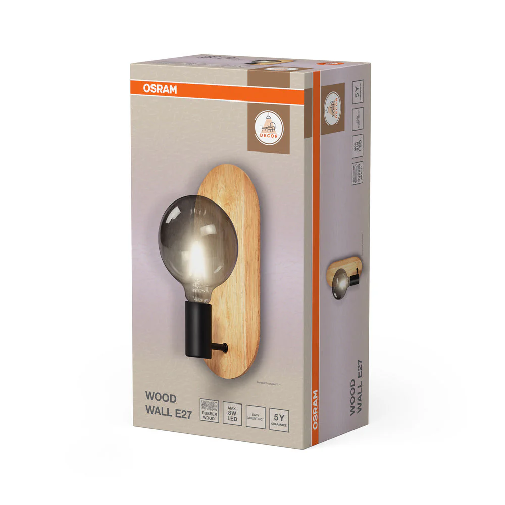 OSRAM DECOR Lampada da parete in legno, nero/legno, E27 - Image 4