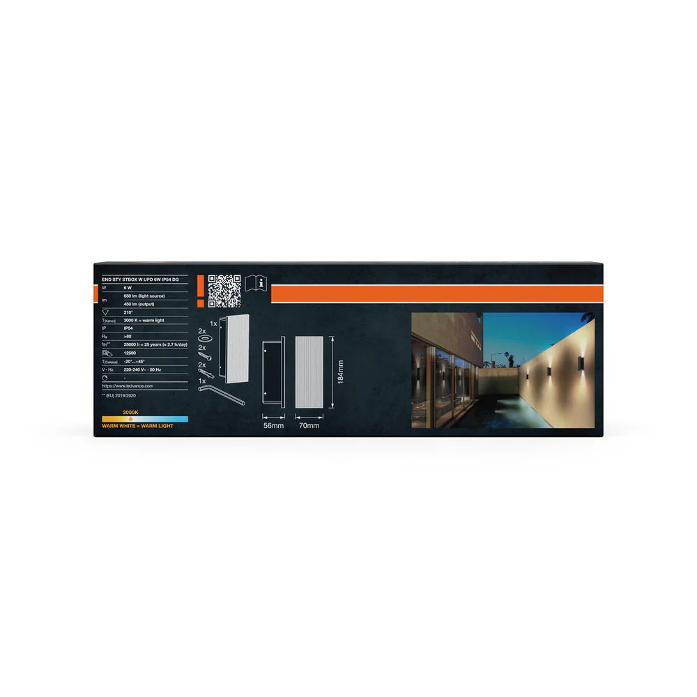 OSRAM ENDURA® Style Applique esterna Striped Box Up-Down 6W IP54 grigio scuro - Image 3