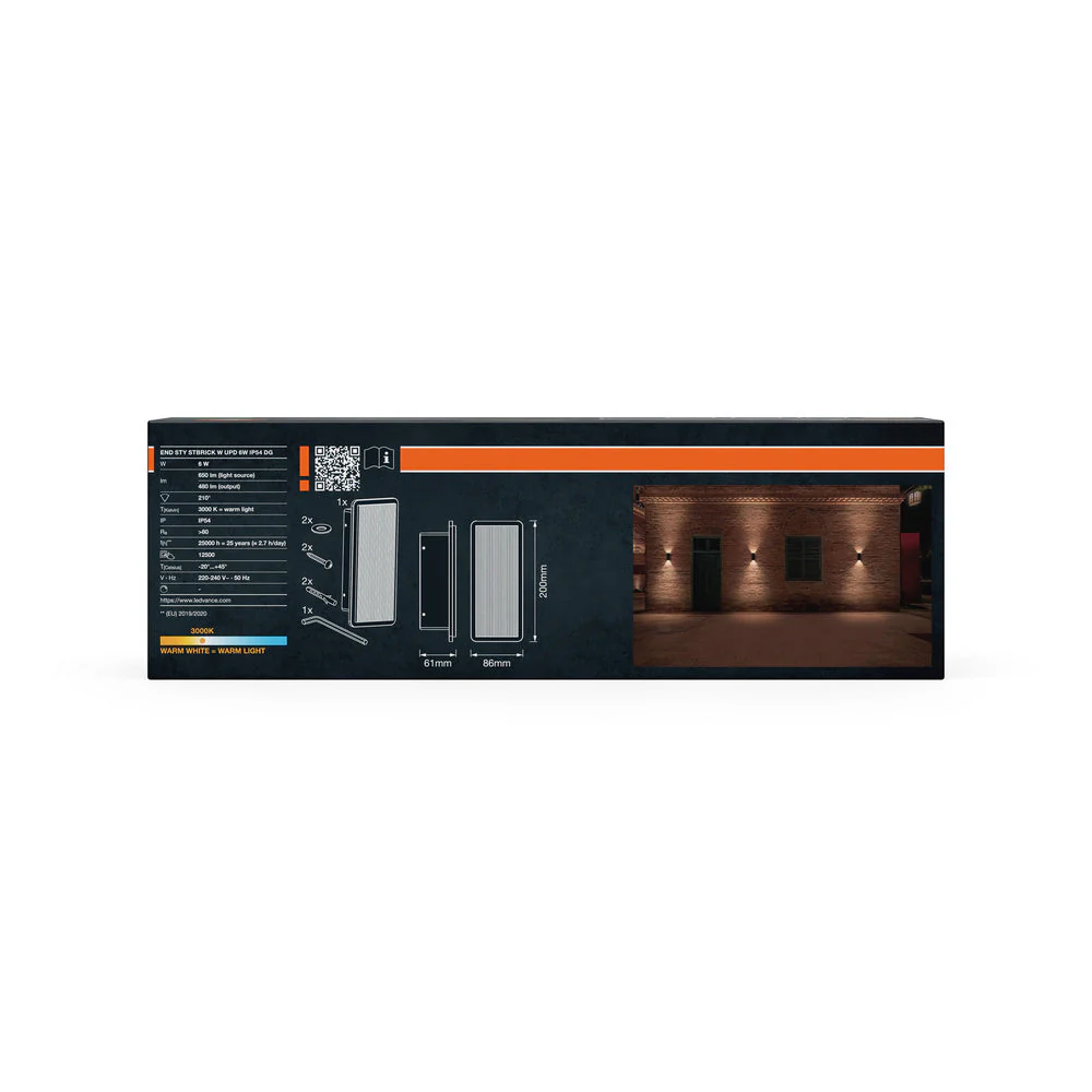 OSRAM ENDURA® Style Applique esterna Striped Brick Up-Down 6W IP54 grigio scuro - Image 4