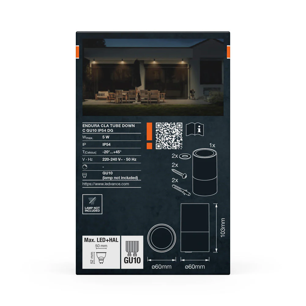 OSRAM ENDURA® Classic Tube Down C Applique da esterno GU10 IP54 Grigio scuro - Image 3