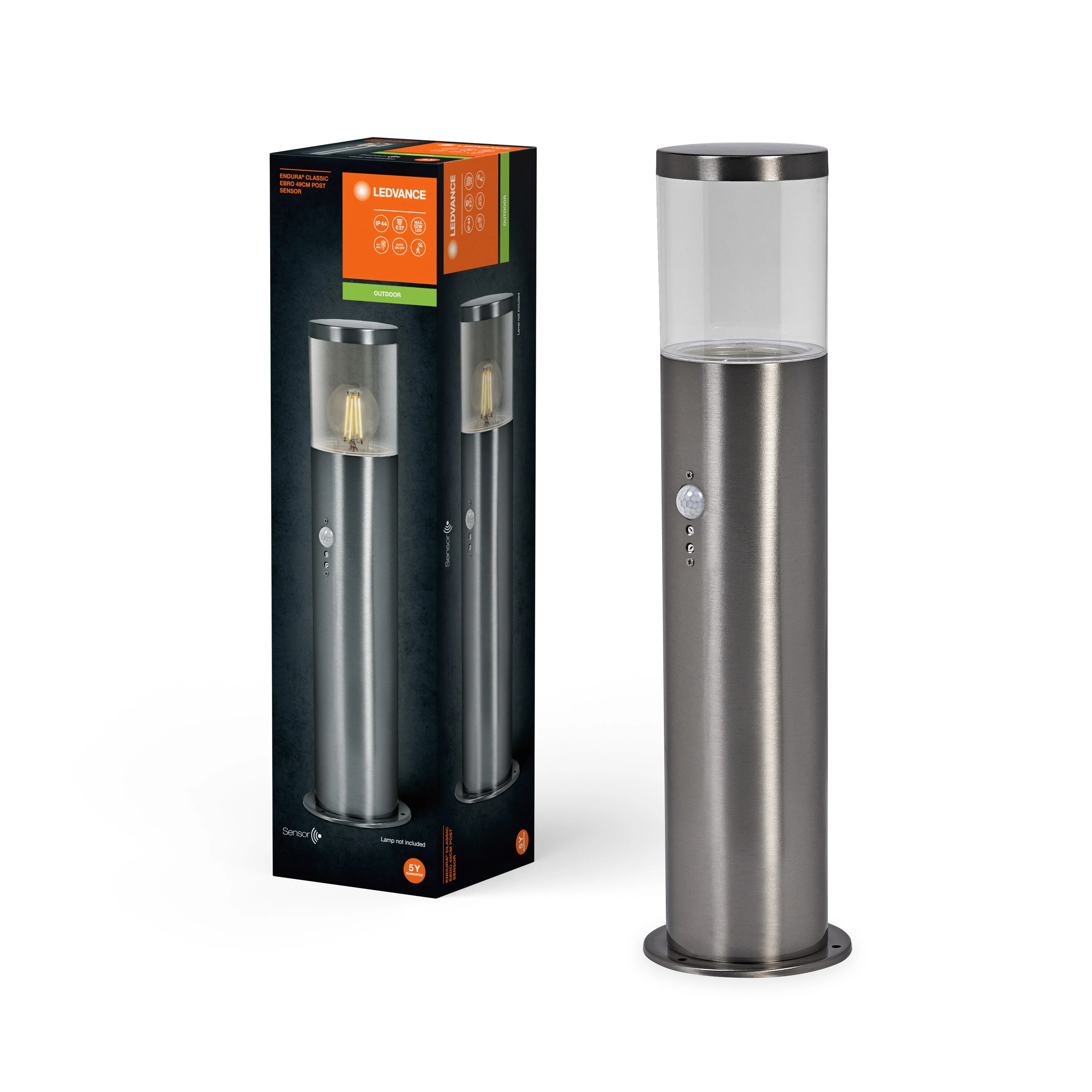 LEDVANCE ENDURA CLASSIC EBRO Lampada a palo con sensore, 49 cm, Acciaio