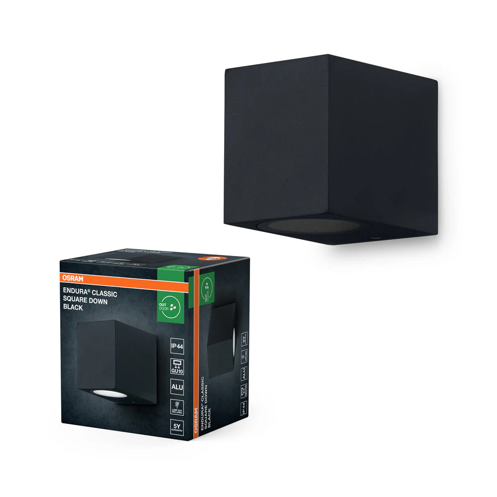 OSRAM ENDURA Square Down lampada da parete esterna, nero, GU10