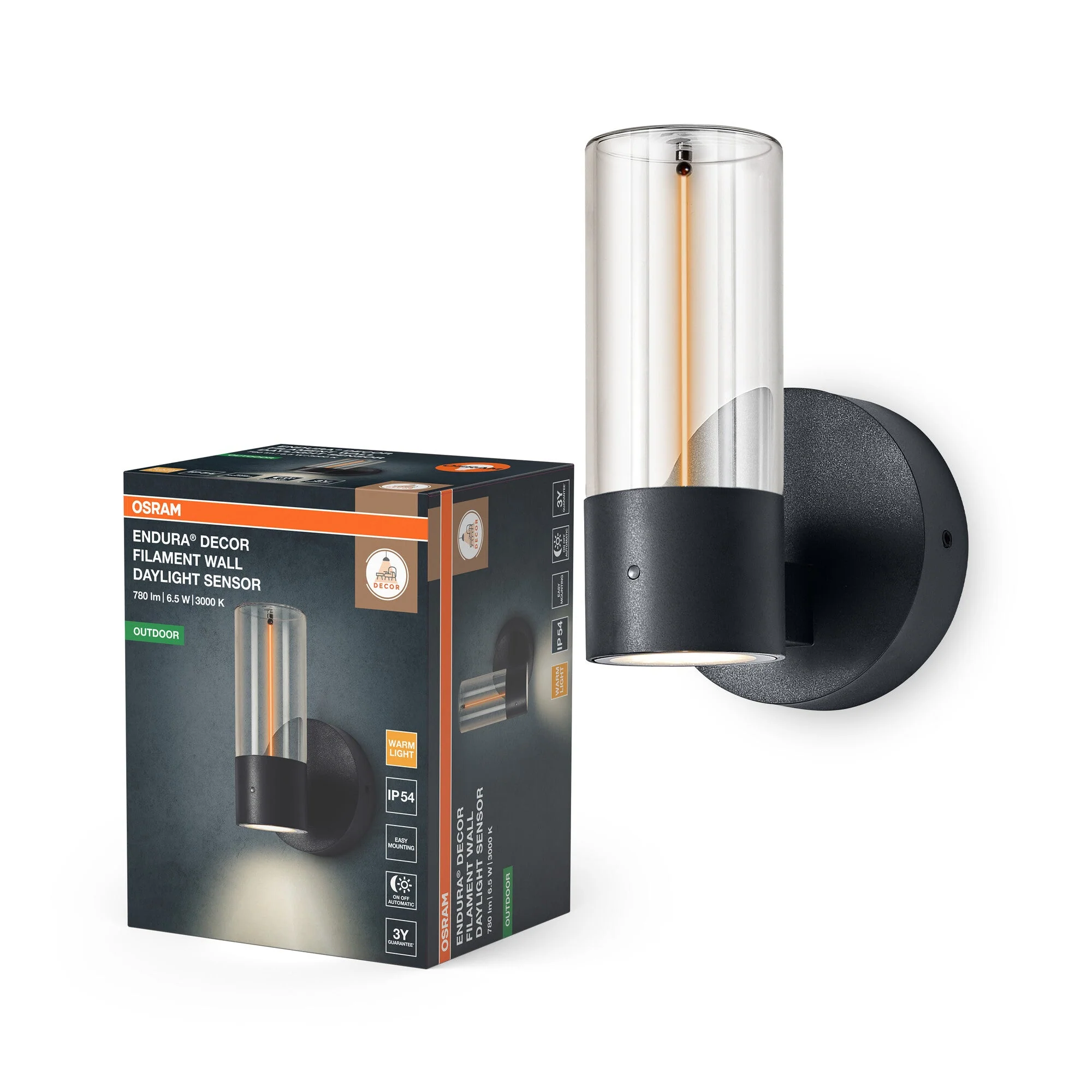 OSRAM ENDURA® Decor Filament Applique esterna con sensore di luce diurna 6,5W IP54 Grigio scuro