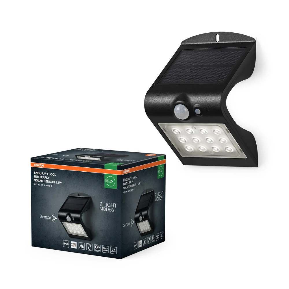OSRAM ENDURA Faro a LED con sensore solare, nero, 1,5W, 200lm