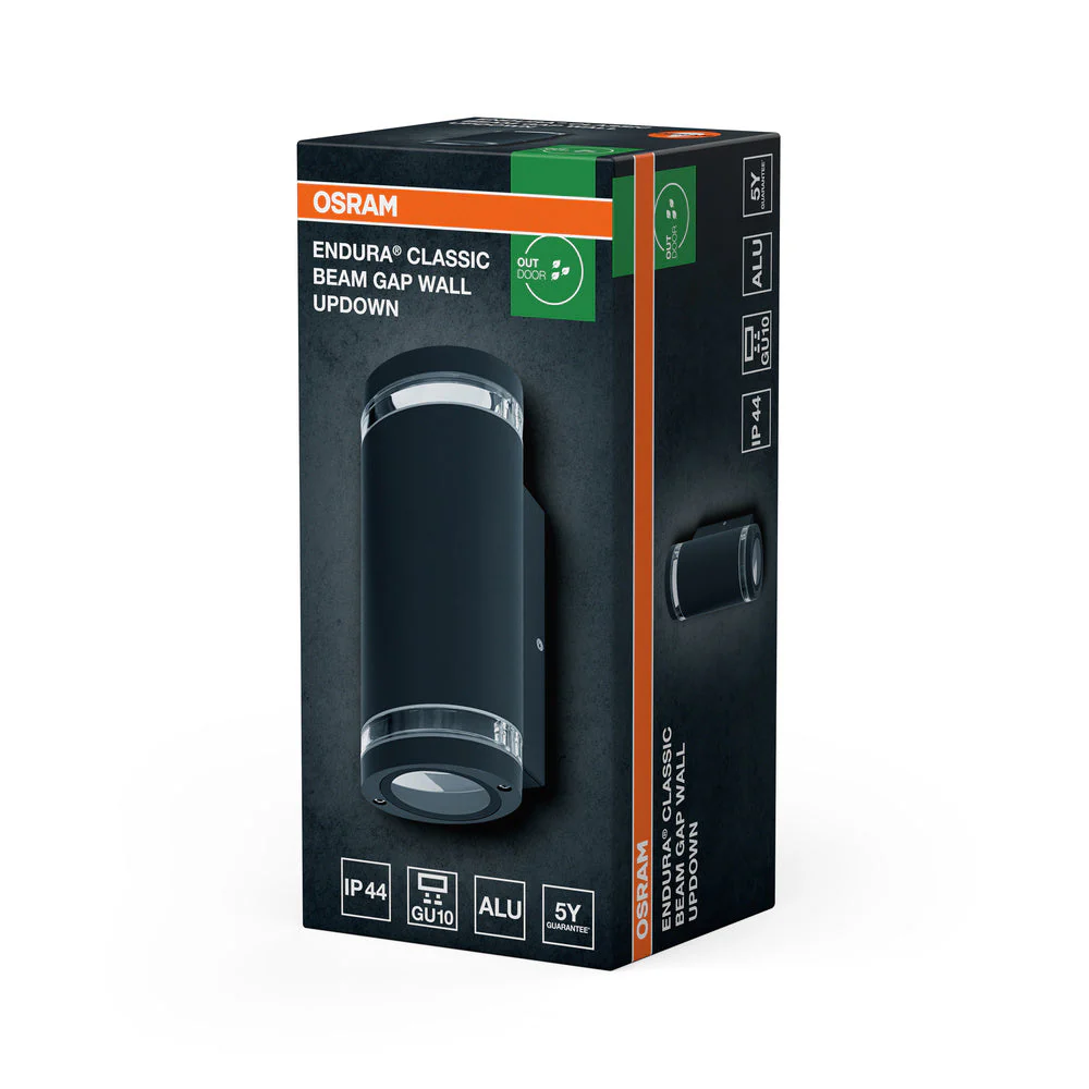 OSRAM lampada da parete LED per 2x lampadine GU10, lampada di design per esterni, per illuminazione indiretta su 2 lati con anelli trasparenti, in alluminio grigio scuro, ENDURA BEAM GAP Wall UpDown GU10 - Image 3