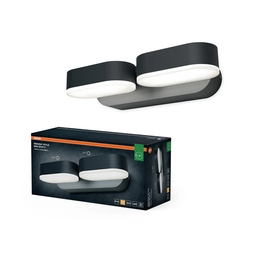 OSRAM LED lampada da parete e soffitto, lampada per applicazioni esterne, bianco caldo, 100,0 mm x 230,0 mm x 54,0 mm, ENDURA STYLE MINI SPOT