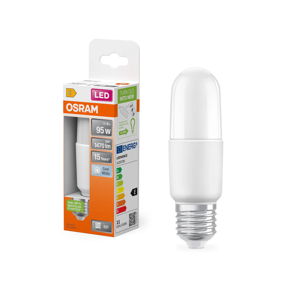 Lampada a bastone classica LED PCR 11W 840 satinata E27