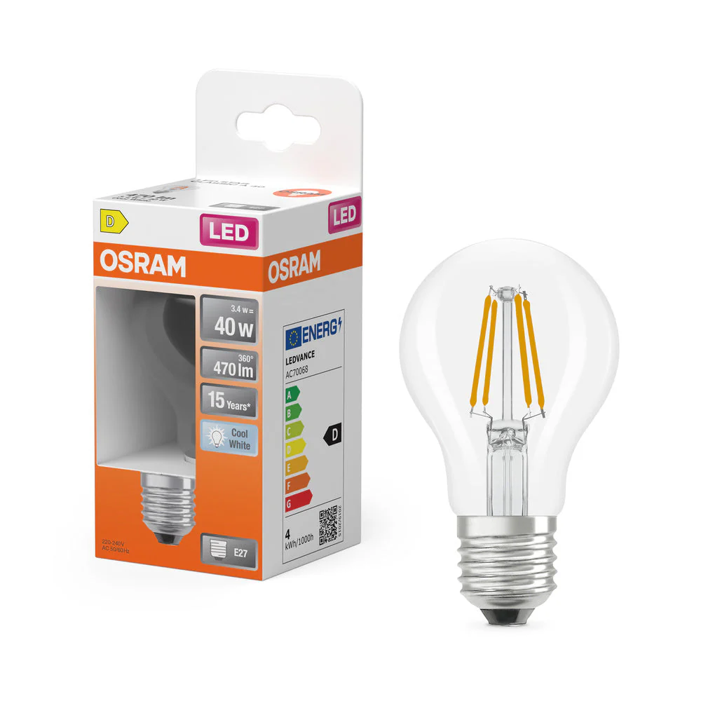 OSRAM Retrofit Classic A LED Lampadina (ex 40W) 4W / 4000K Bianco freddo E27