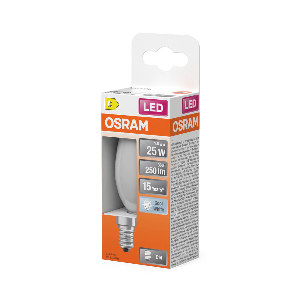 OSRAM Retrofit Classic B LED Lampada a candela opaca (ex 25W) 2,5W / 4000K Bianco freddo E14 - Image 3