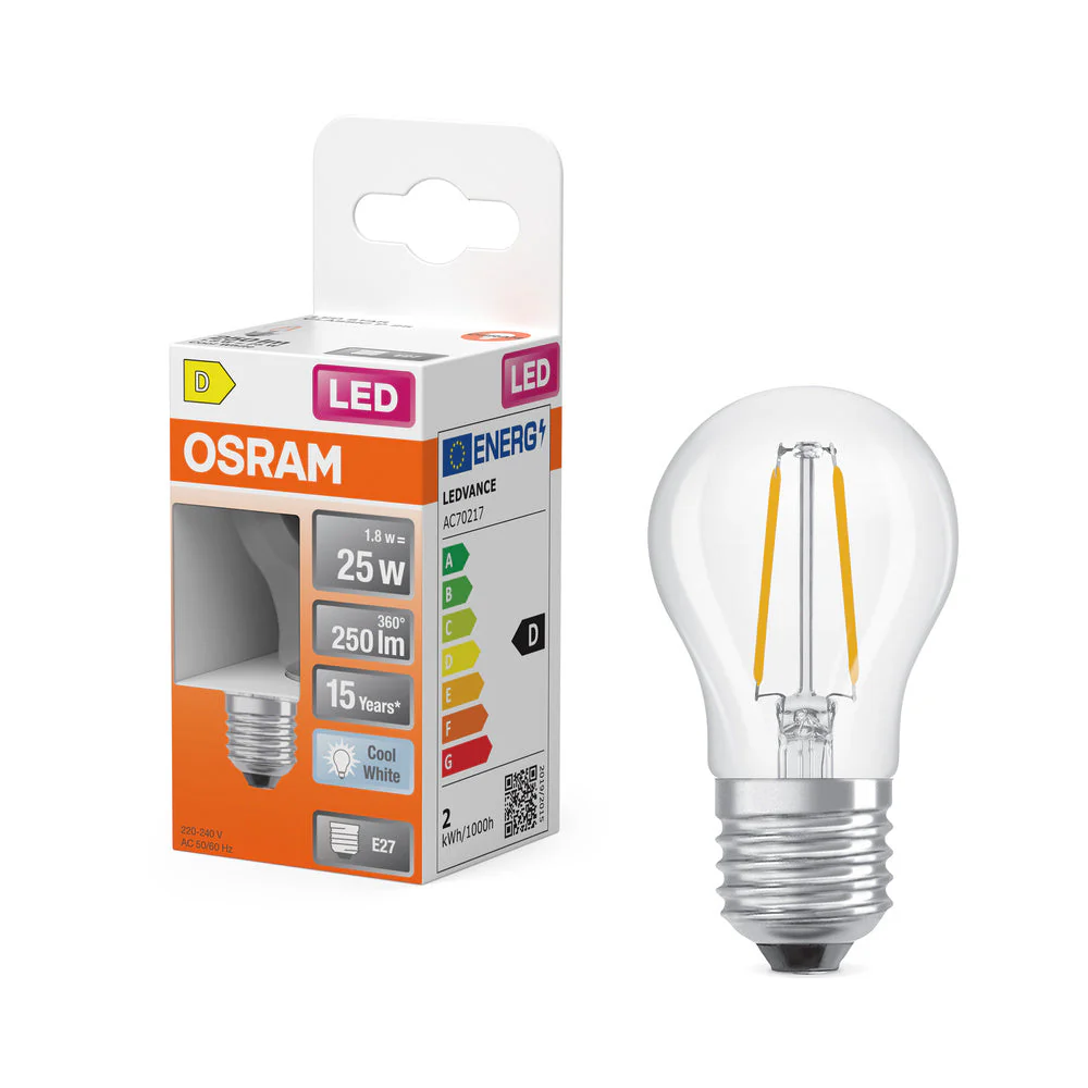 LED Retrofit CLASSIC P 1.8W 840 Trasparente E27