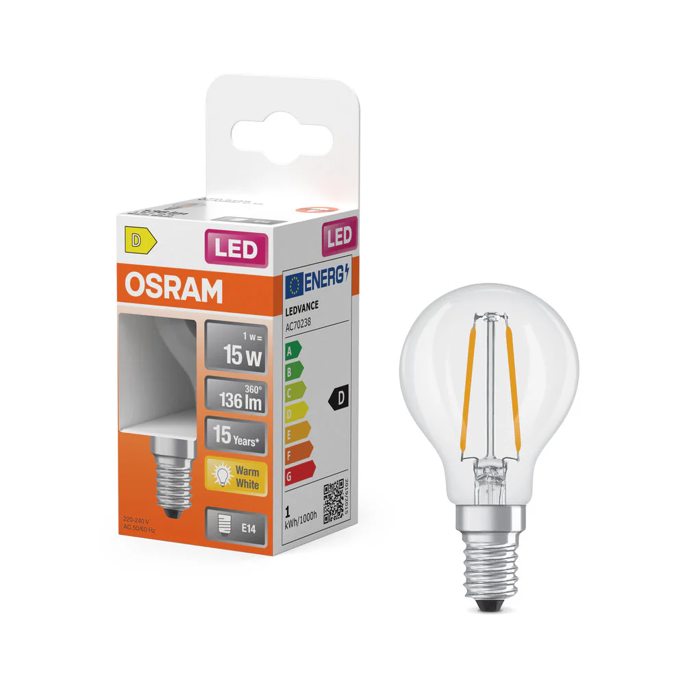 LED Retrofit CLASSIC P 1W 827 Trasparente E14