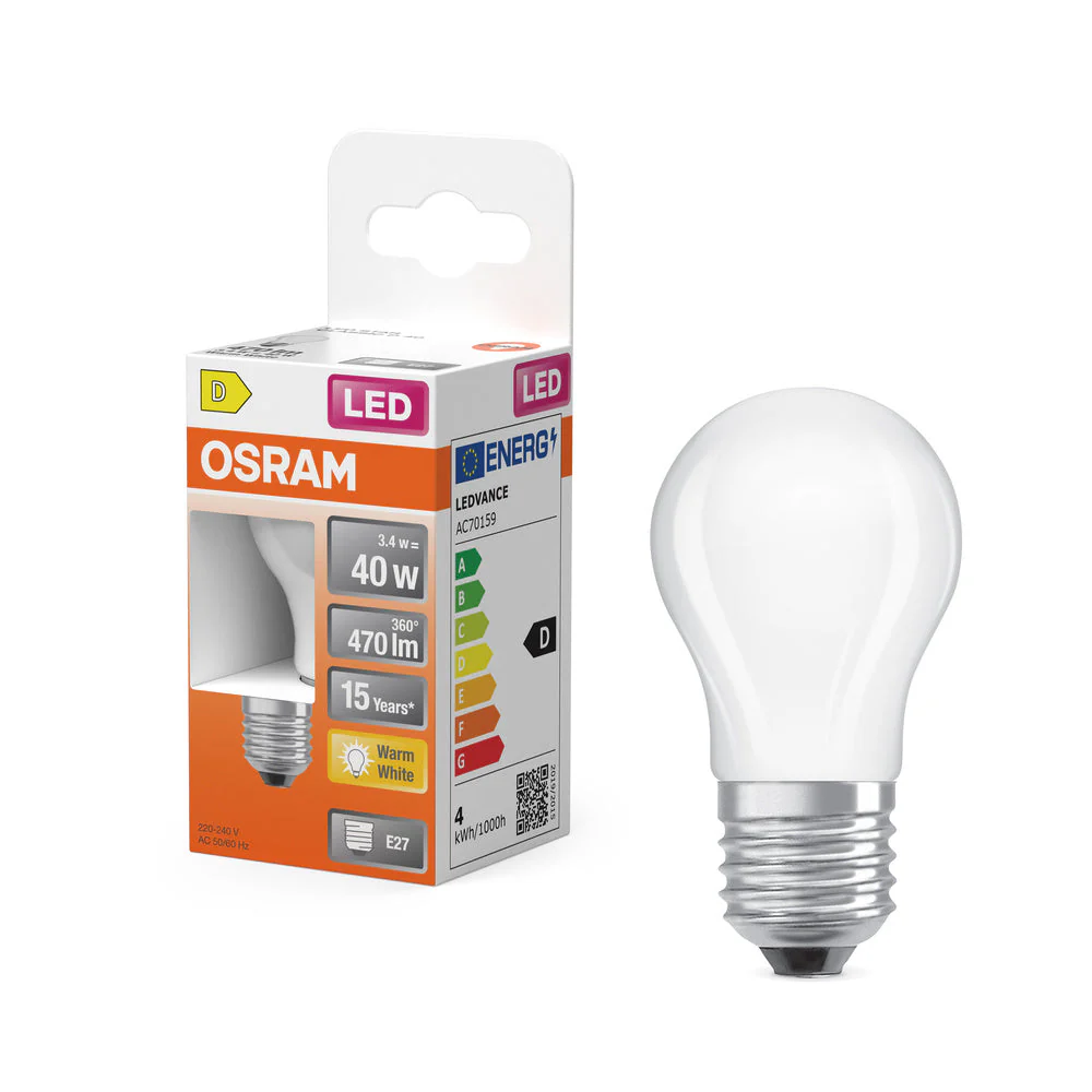 OSRAM LED Retrofit Classic P LED Lampada opaca (ex 40W) 4W / 2700K Bianco caldo E27