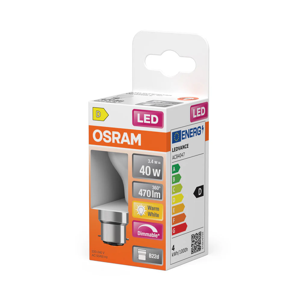 OSRAM Lampada LED Retrofit CLASSIC P DIM 4.8W 827 Opalino B22d, 470 lm, 2700 K, Bianco caldo - Image 3