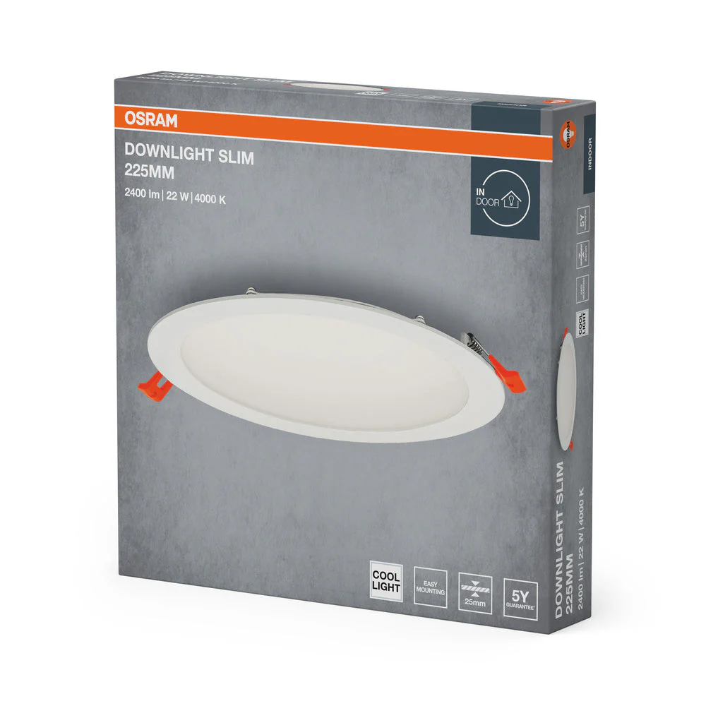 OSRAM RECESS SLIM DOWNLIGHT LED Lampada da soffitto, Ø 225mm, 220…240V 22W / 4000K Bianco freddo - Image 3