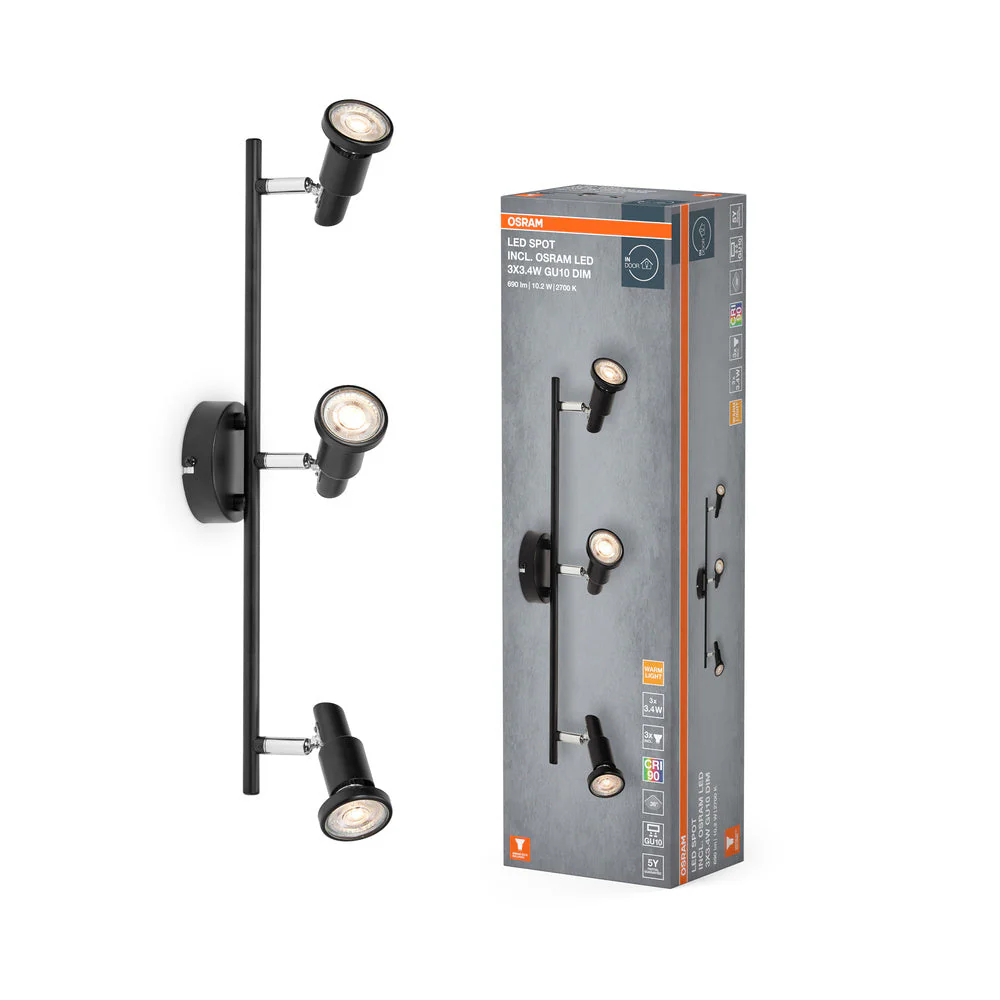 OSRAM FARETTO LED GU10 Lampada da soffitto 3 x 3,4W, 690lm, nero