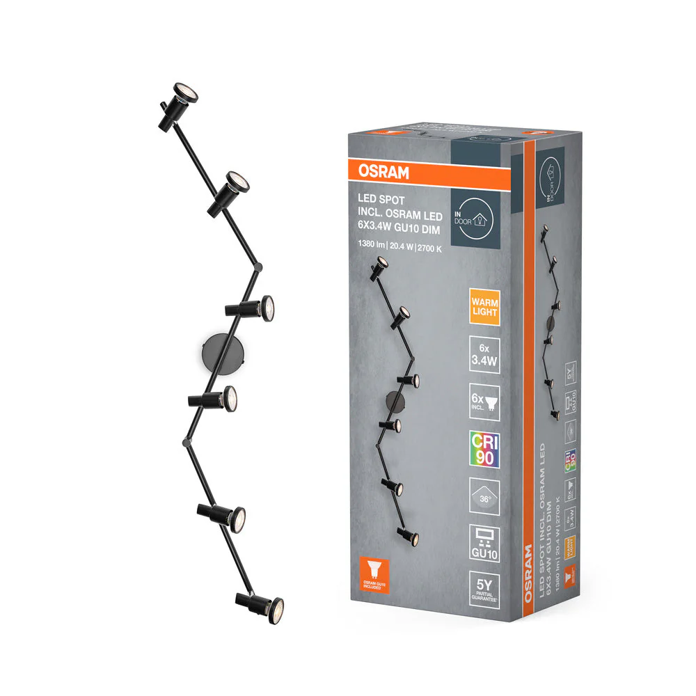 OSRAM FARETTO LED GU10 Lampada da soffitto 6 x 3,4W, 1380lm, nero