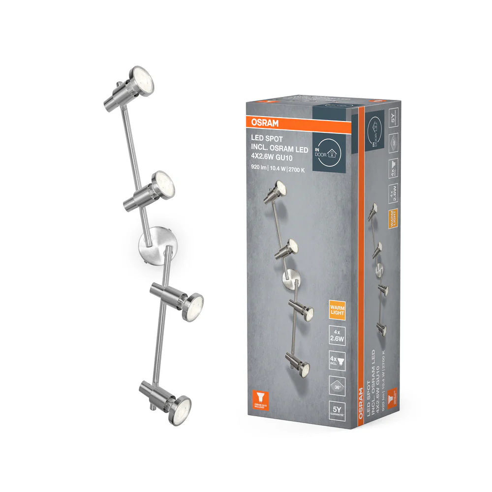 OSRAM LED SPOT ARGENTO SPAZZOLATO Lampada da soffitto, GU10, 4 x 2.6W, 2700K