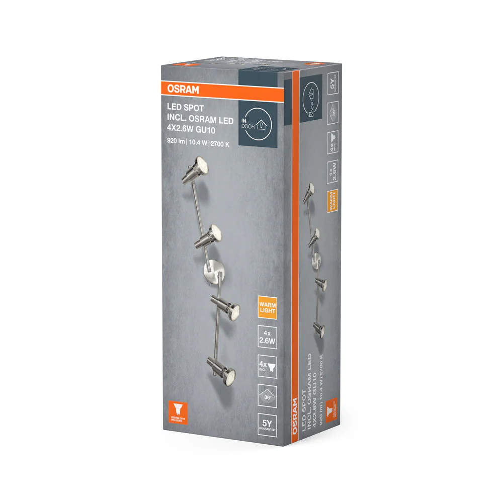 OSRAM LED SPOT ARGENTO SPAZZOLATO Lampada da soffitto, GU10, 4 x 2.6W, 2700K - Image 3