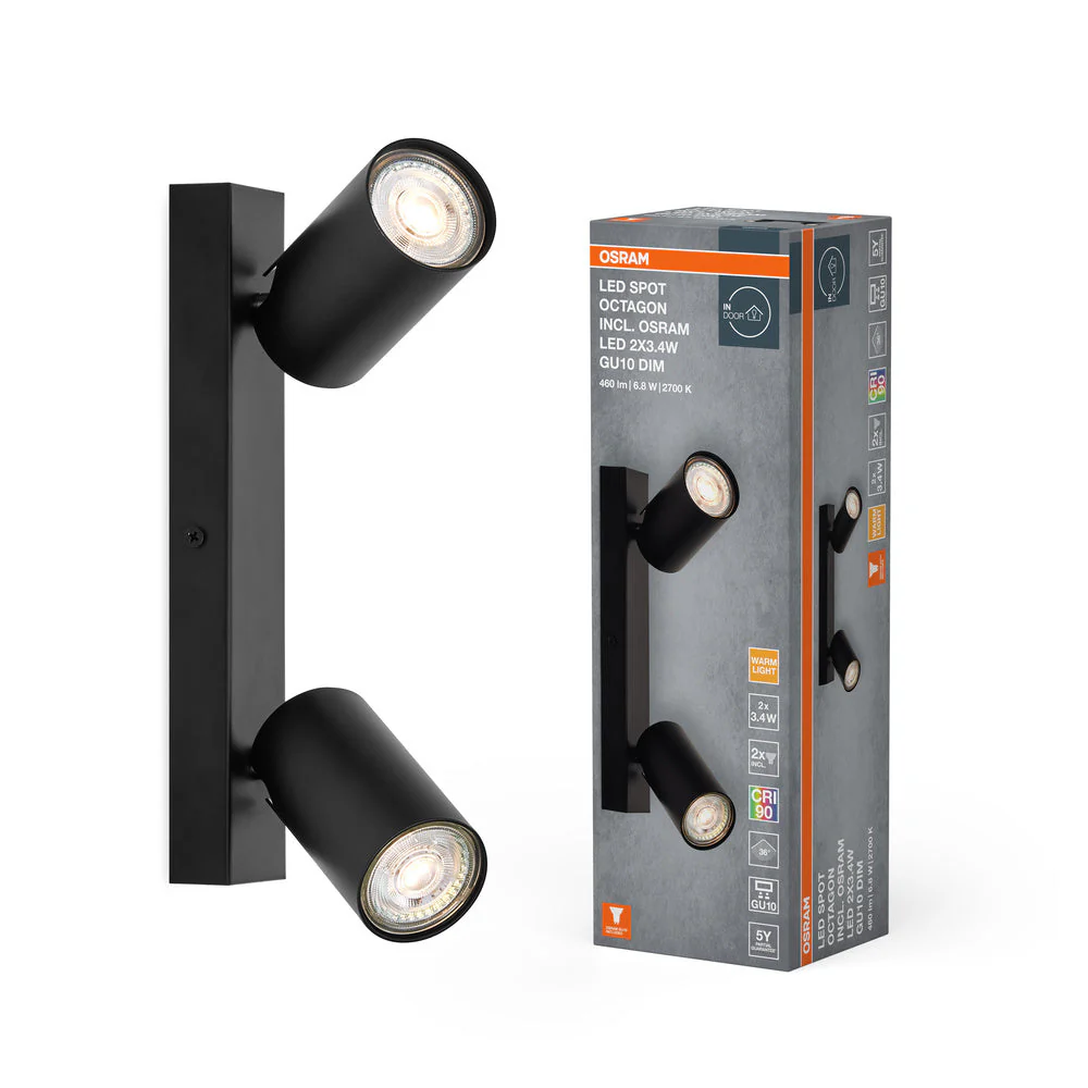OSRAM LED SPOT OCTAGON lampada da soffitto 2 x 3,4W, GU10, 460lm, nero - Image 2