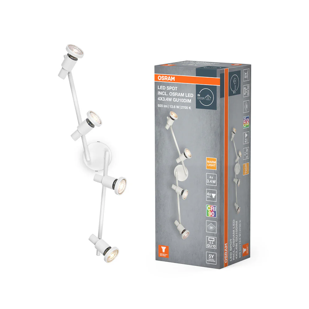 OSRAM LED SPOT GU10 lampada da soffitto 4 x 3,4W, 920lm, bianco