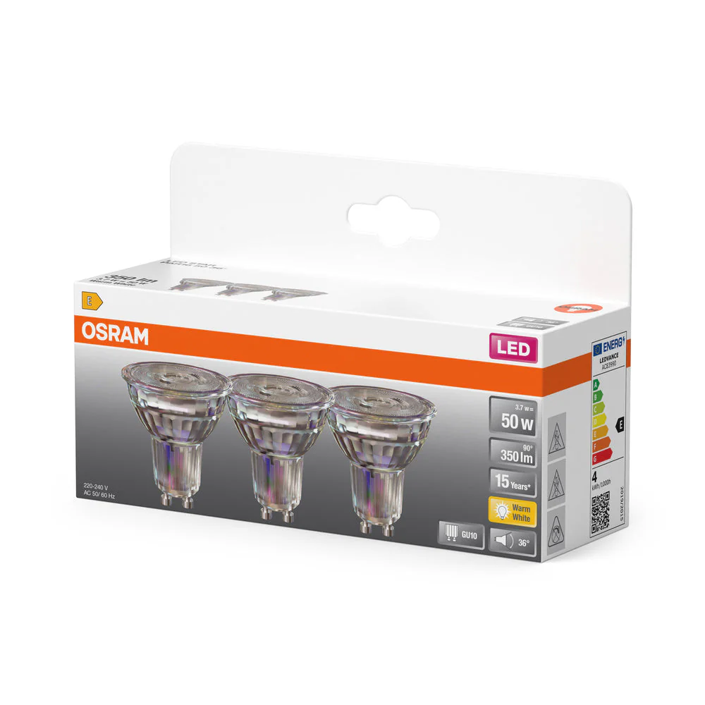 OSRAM LED Riflettore Lampada LED STAR PAR16 4.3W 827 GU10 350 lm, 2700 K, Bianco caldo, Confezione da 3 - Image 3