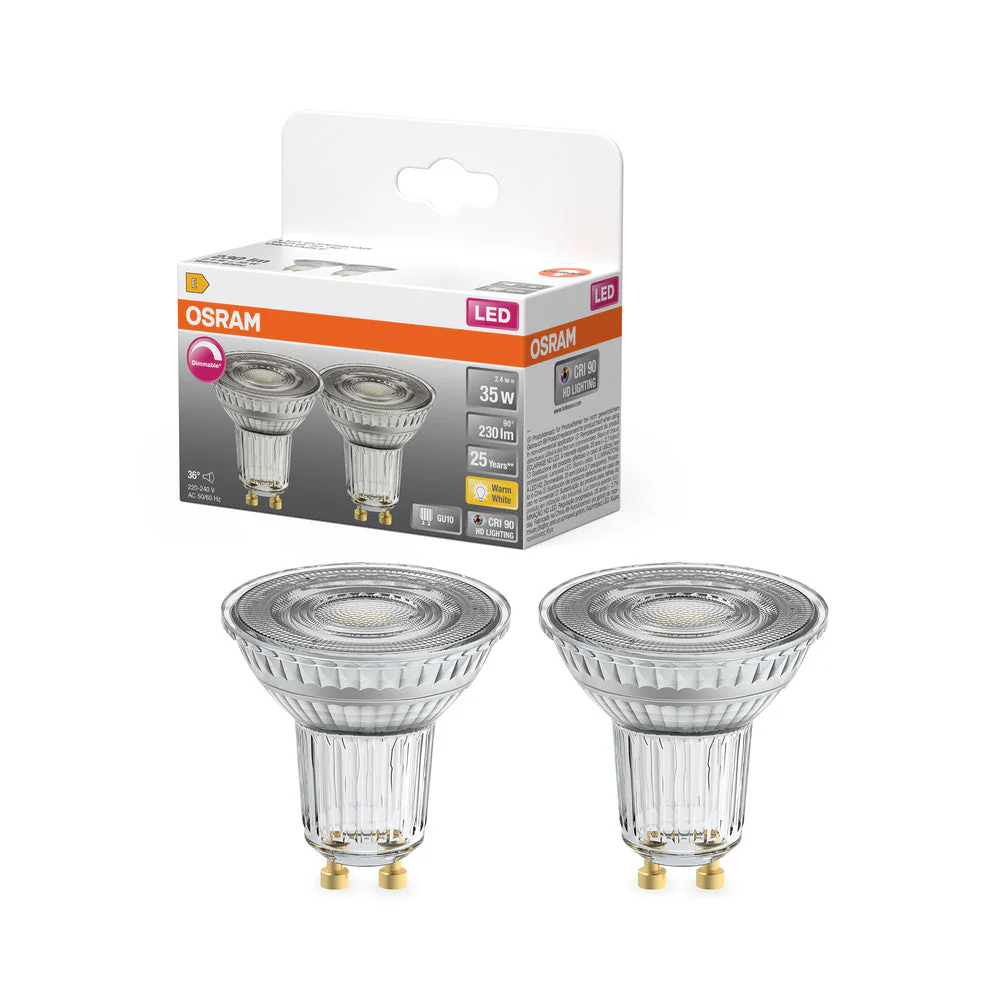 OSRAM Lampadina riflettore LED dimmerabile PAR16 con attacco GU10, bianco caldo (2700K), spot in vetro, 3.7W, sostituto per lampadina riflettore da 35W, LED SUPERSTAR PAR16