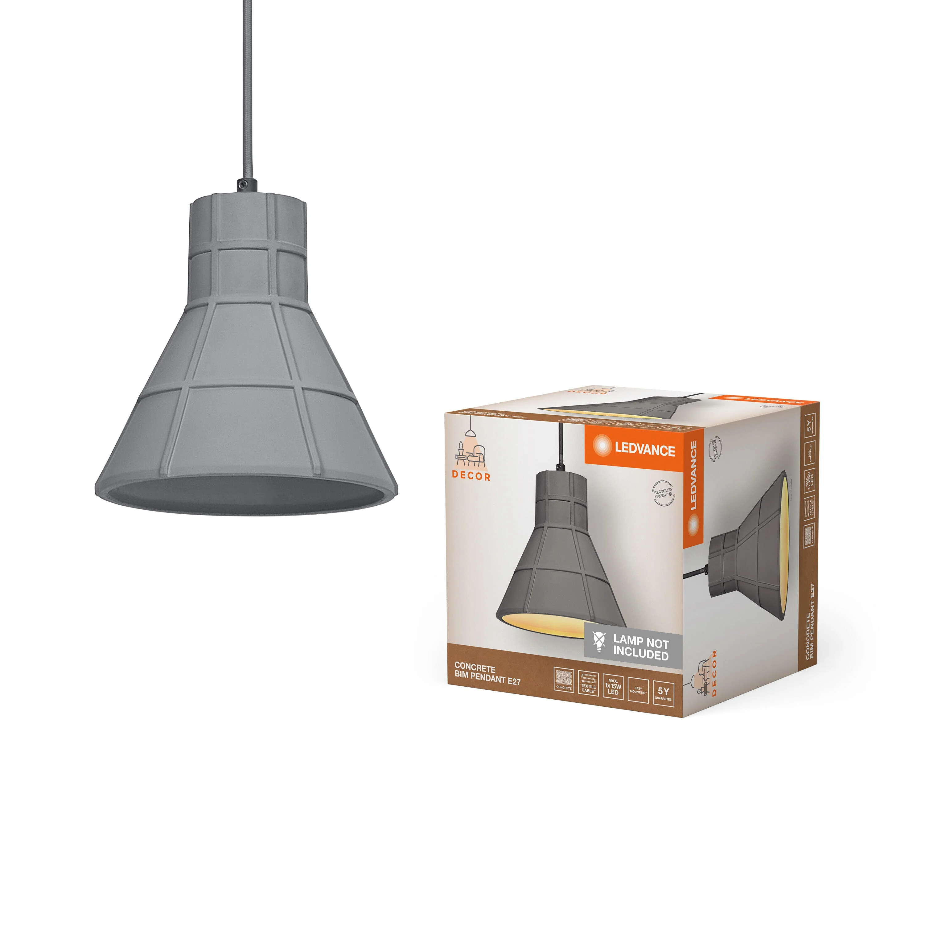 Lampada a sospensione LEDVANCE DECOR Concrete, E27, 200 mm - Image 2