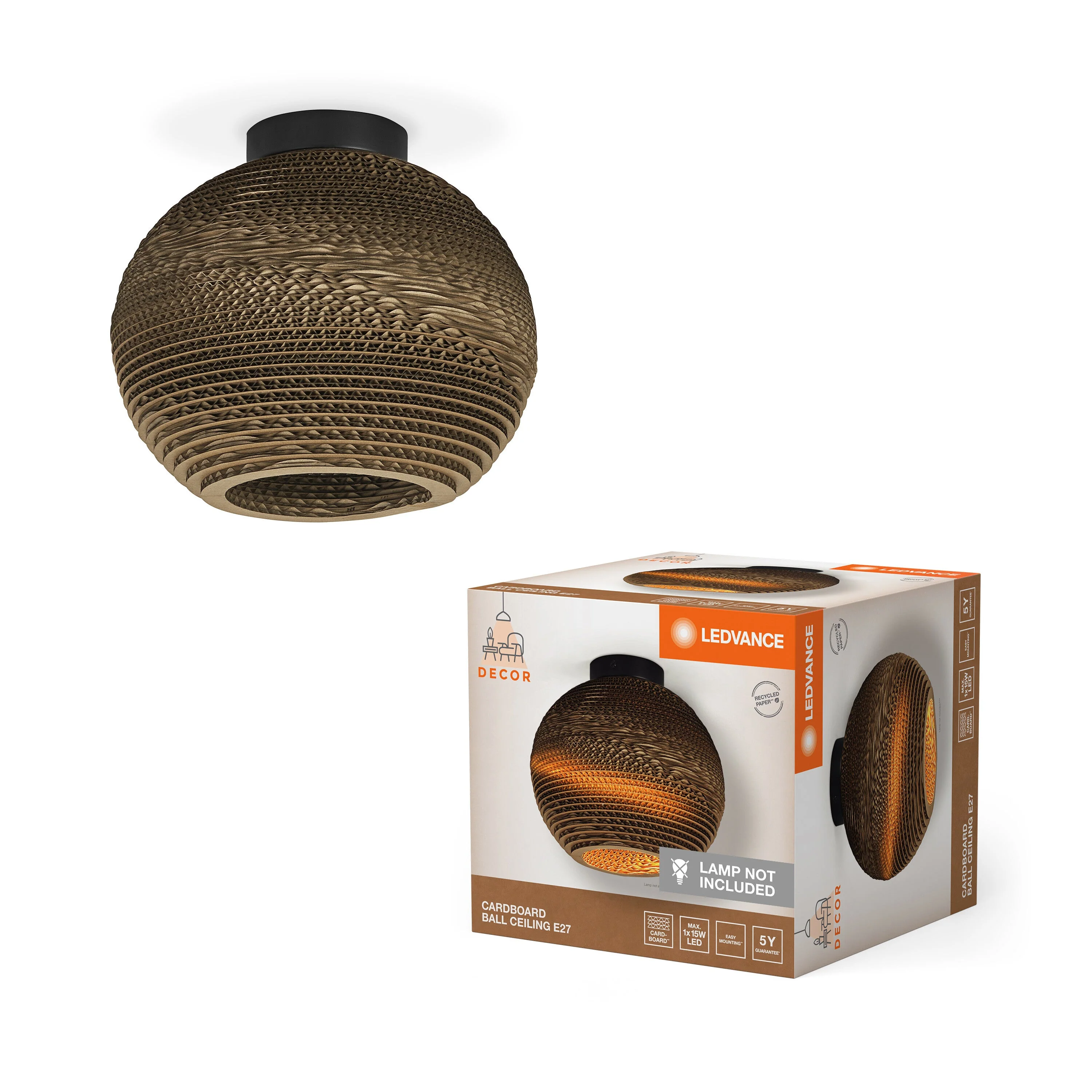 Plafoniera LEDVANCE DECOR Decor Cardboard Ball marrone, E27 - Image 2