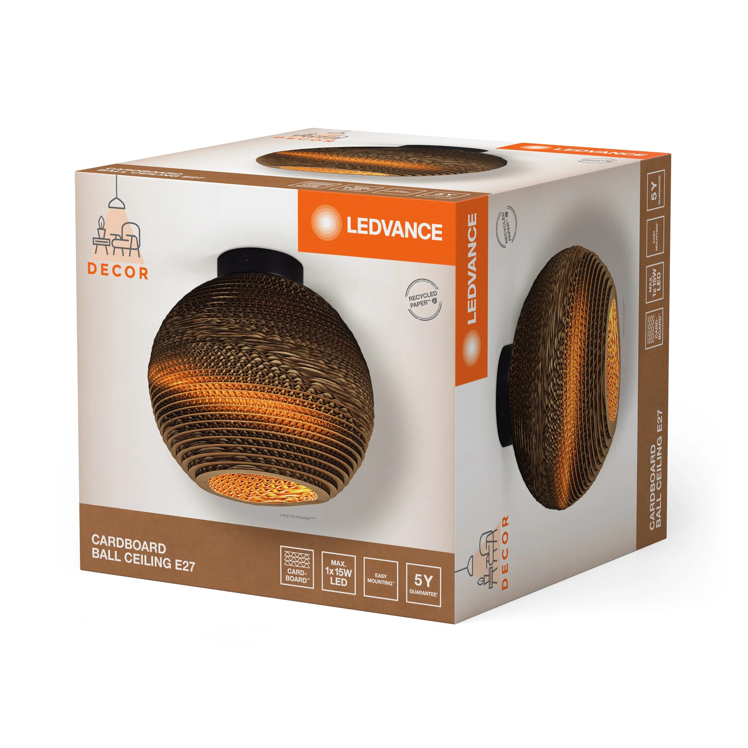 Plafoniera LEDVANCE DECOR Decor Cardboard Ball marrone, E27 - Image 4