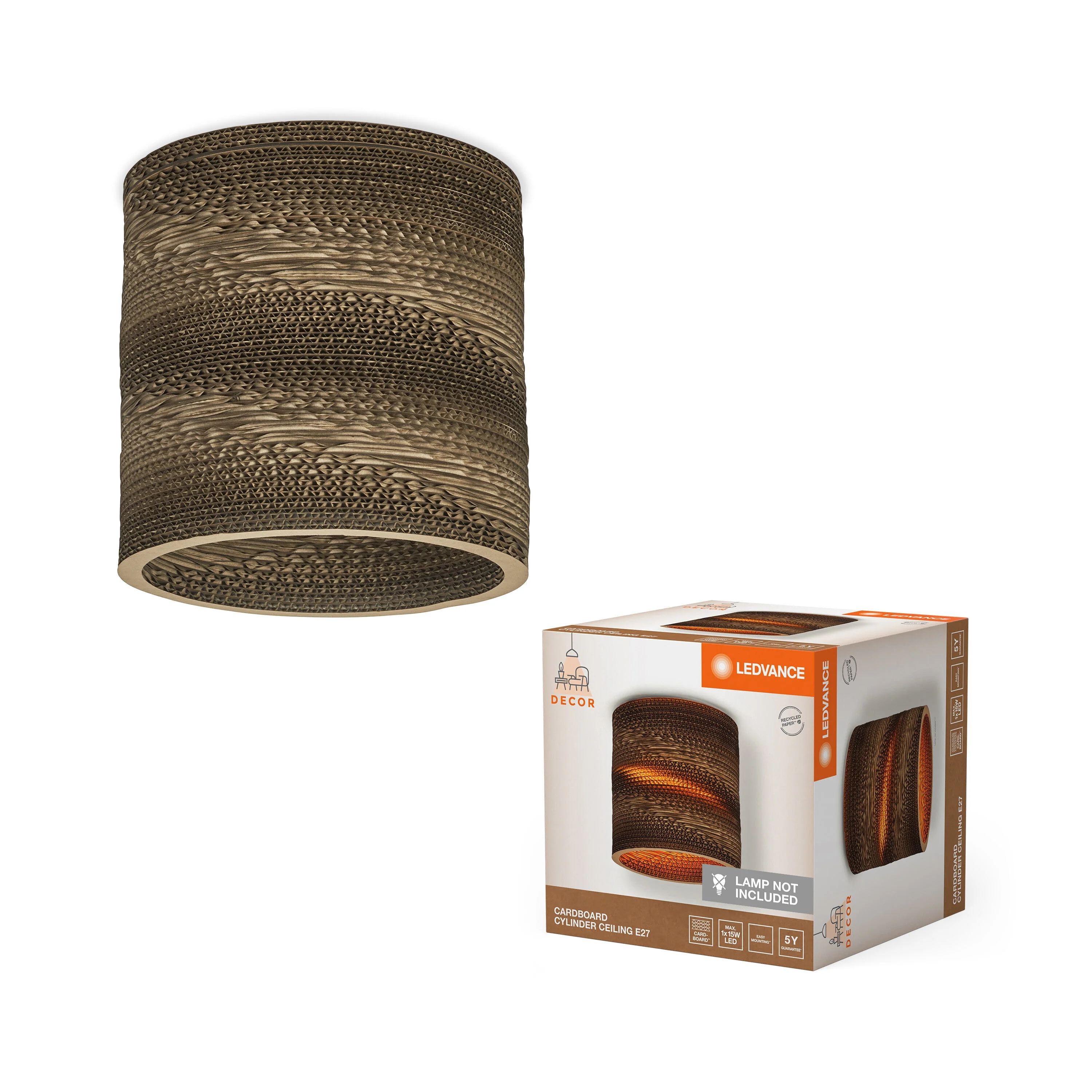 Plafoniera LEDVANCE DECOR Decor Cardboard Cilindro marrone, E27 - Image 2