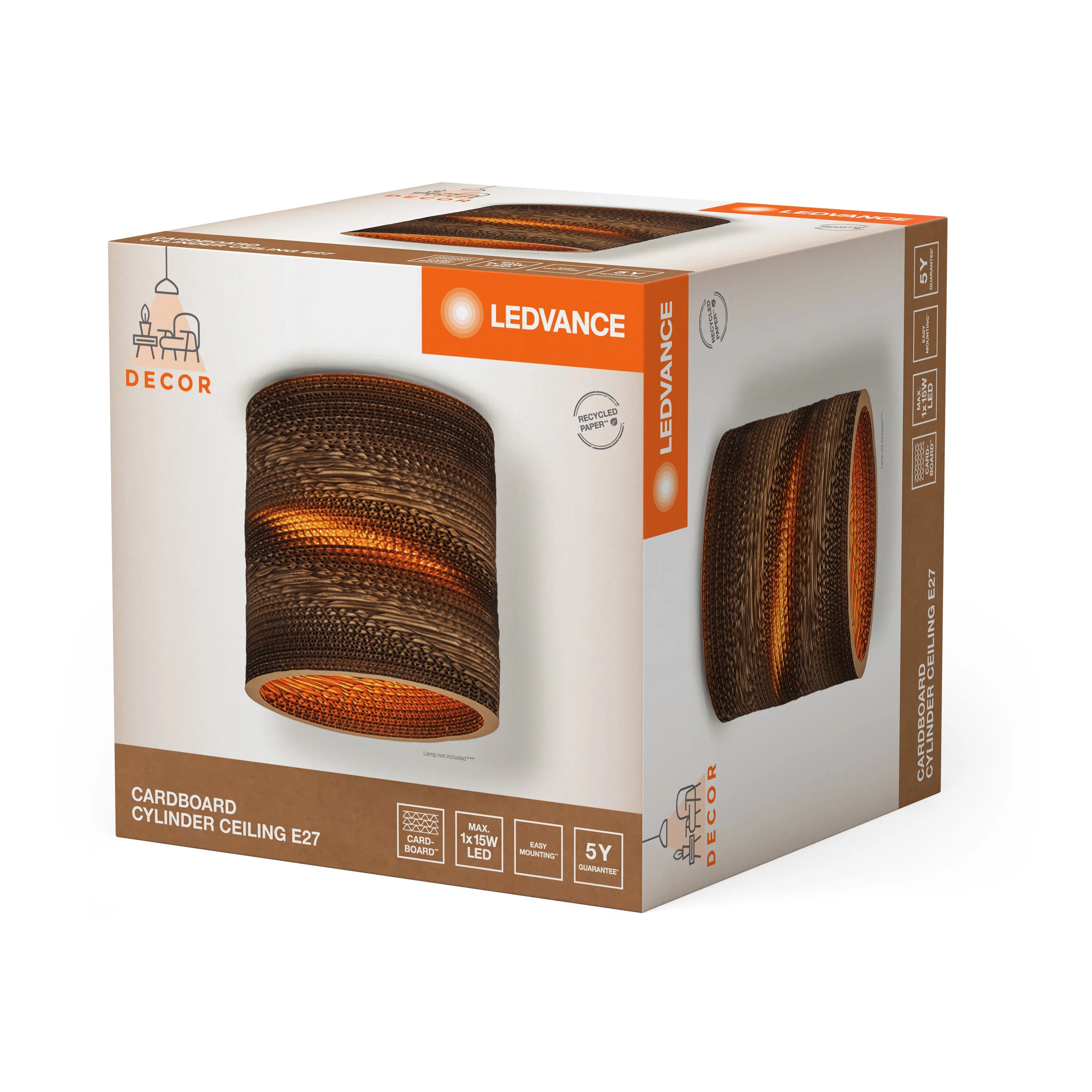 Plafoniera LEDVANCE DECOR Decor Cardboard Cilindro marrone, E27 - Image 6
