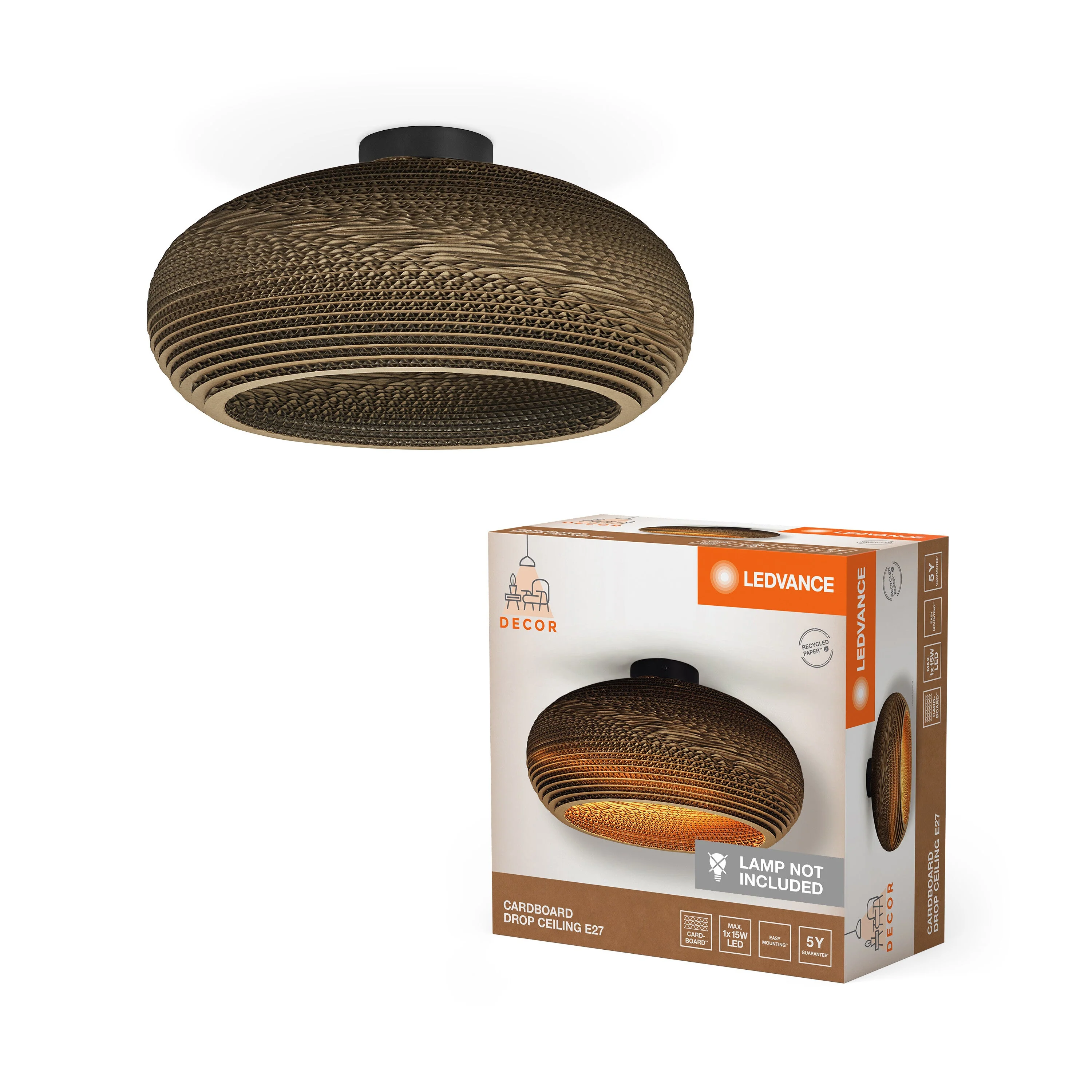 Plafoniera LEDVANCE DECOR Decor Cardboard Drop marrone, E27 - Image 2