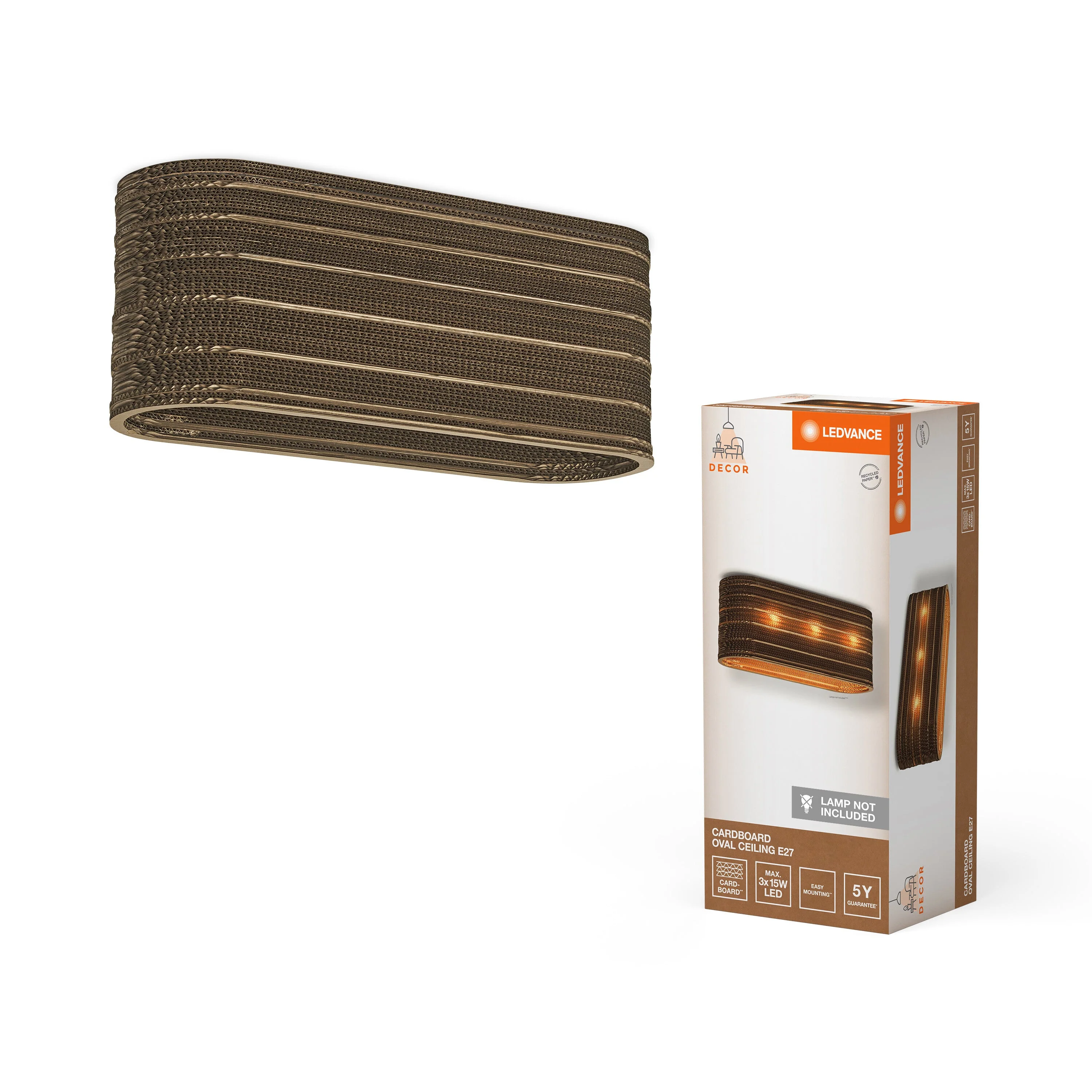 Plafoniera LEDVANCE DECOR Decor Cardboard Ovale marrone, 3xE27 - Image 2