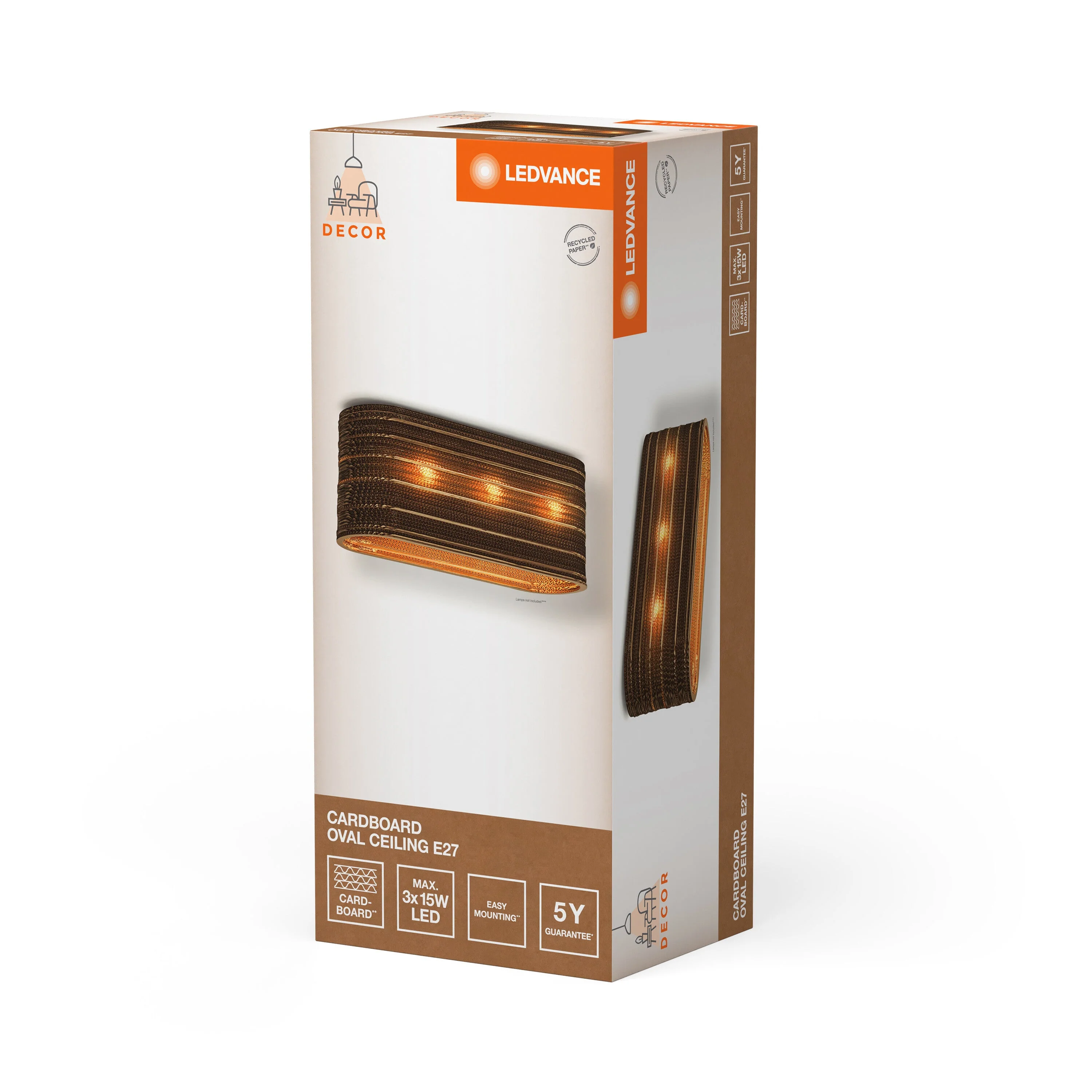 Plafoniera LEDVANCE DECOR Decor Cardboard Ovale marrone, 3xE27 - Image 4