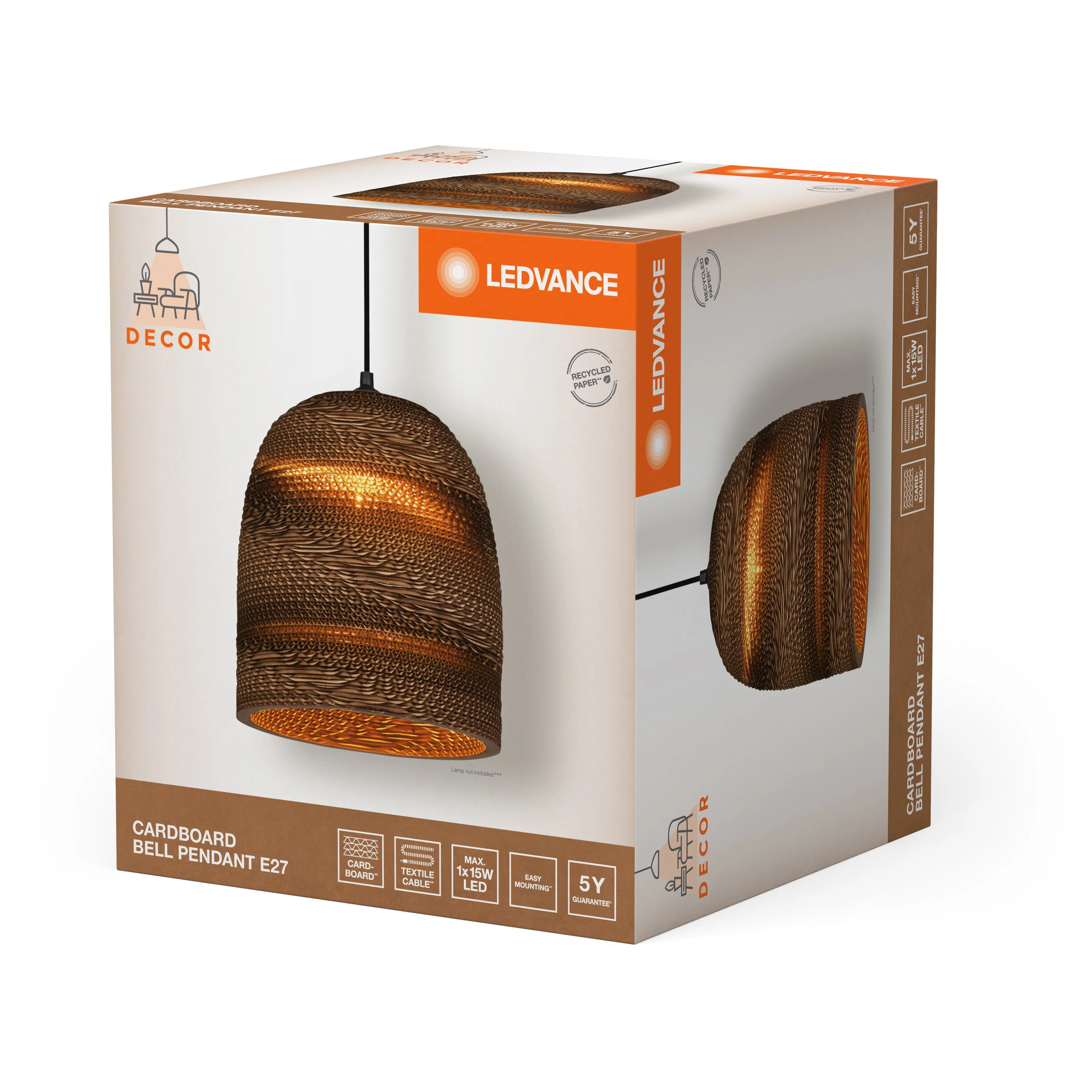 Lampada a sospensione LEDVANCE DECOR Decor Cardboard Ball Bell marrone, E27 - Image 4