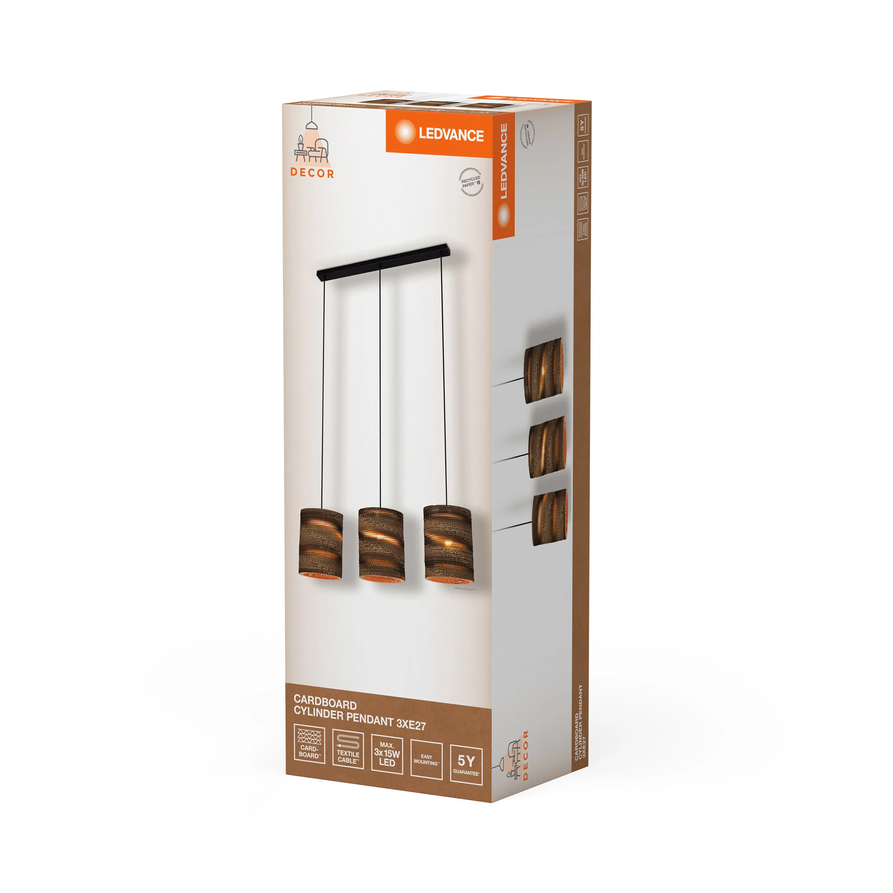 LEDVANCE DECOR Pendelleuchte Decor Cartone Cilindro braun, 3xE27 - Image 5