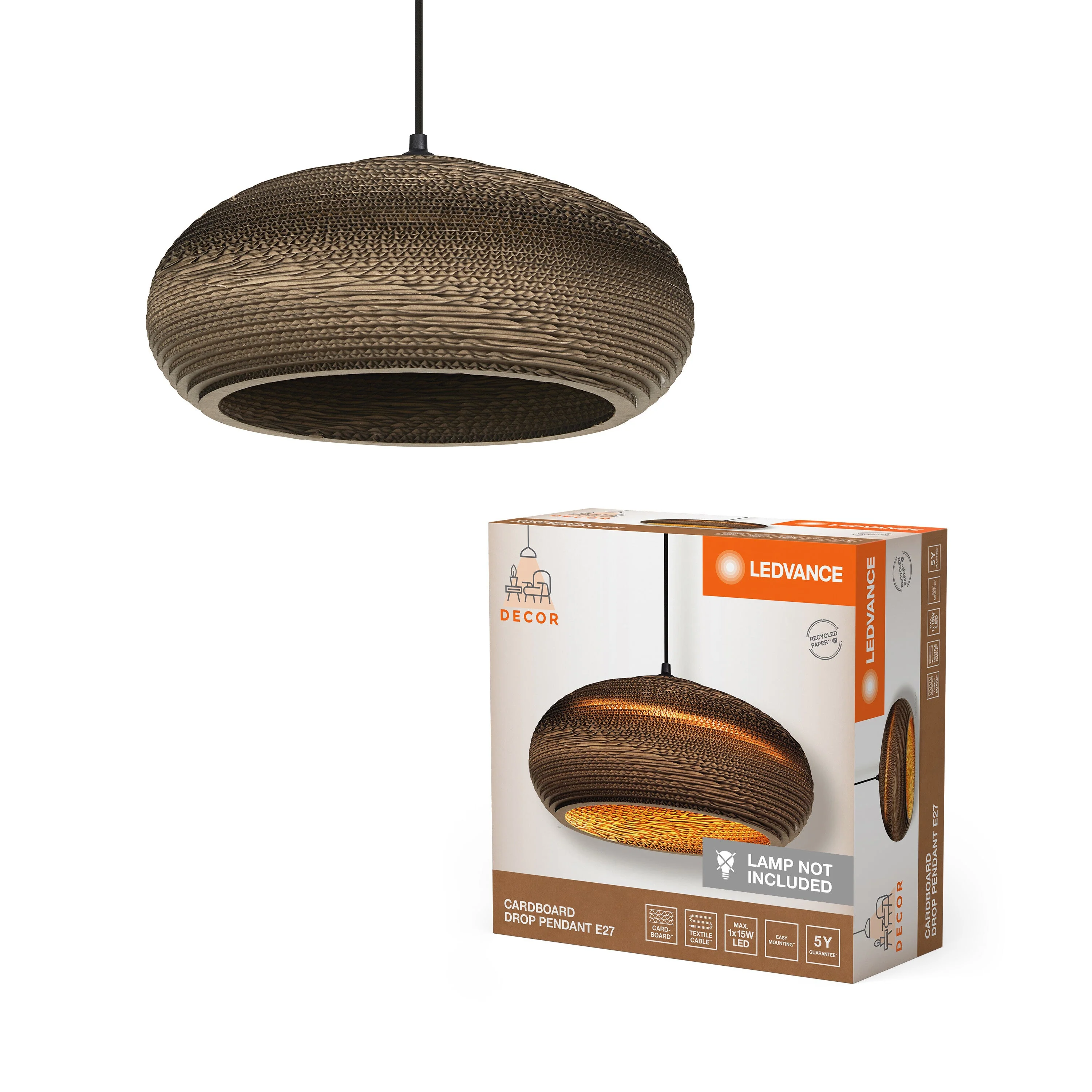 Lampada a sospensione LEDVANCE DECOR Decor Cardboard Drop marrone, E27 - Image 2